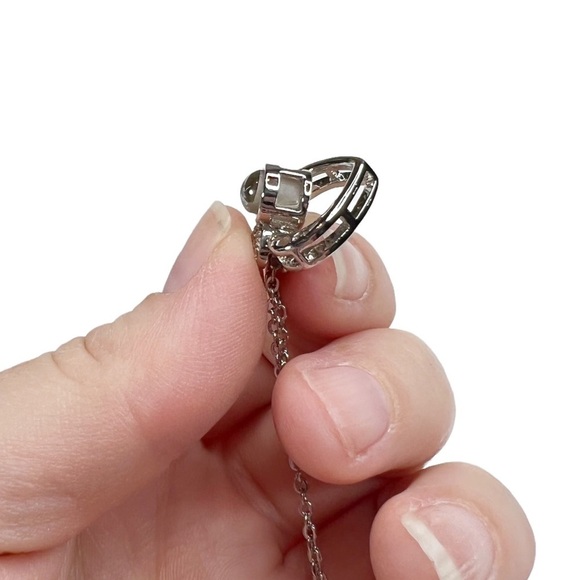 New Jardme Silver Tone Cubic Zirconia Heart Cable Chain Necklace - Picture 4 of 11